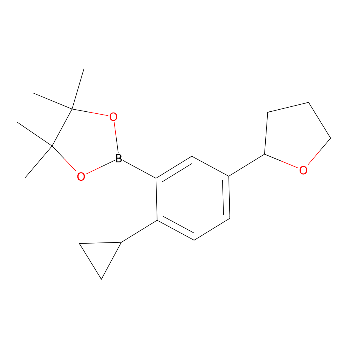 2-(2-Cyclopropyl-5-(tetrahydrofuran-2-yl)phenyl)-4,4,5,5-tetramethyl-1,3,2-dioxaborolane molecular structure, CAS 2223009-92-3