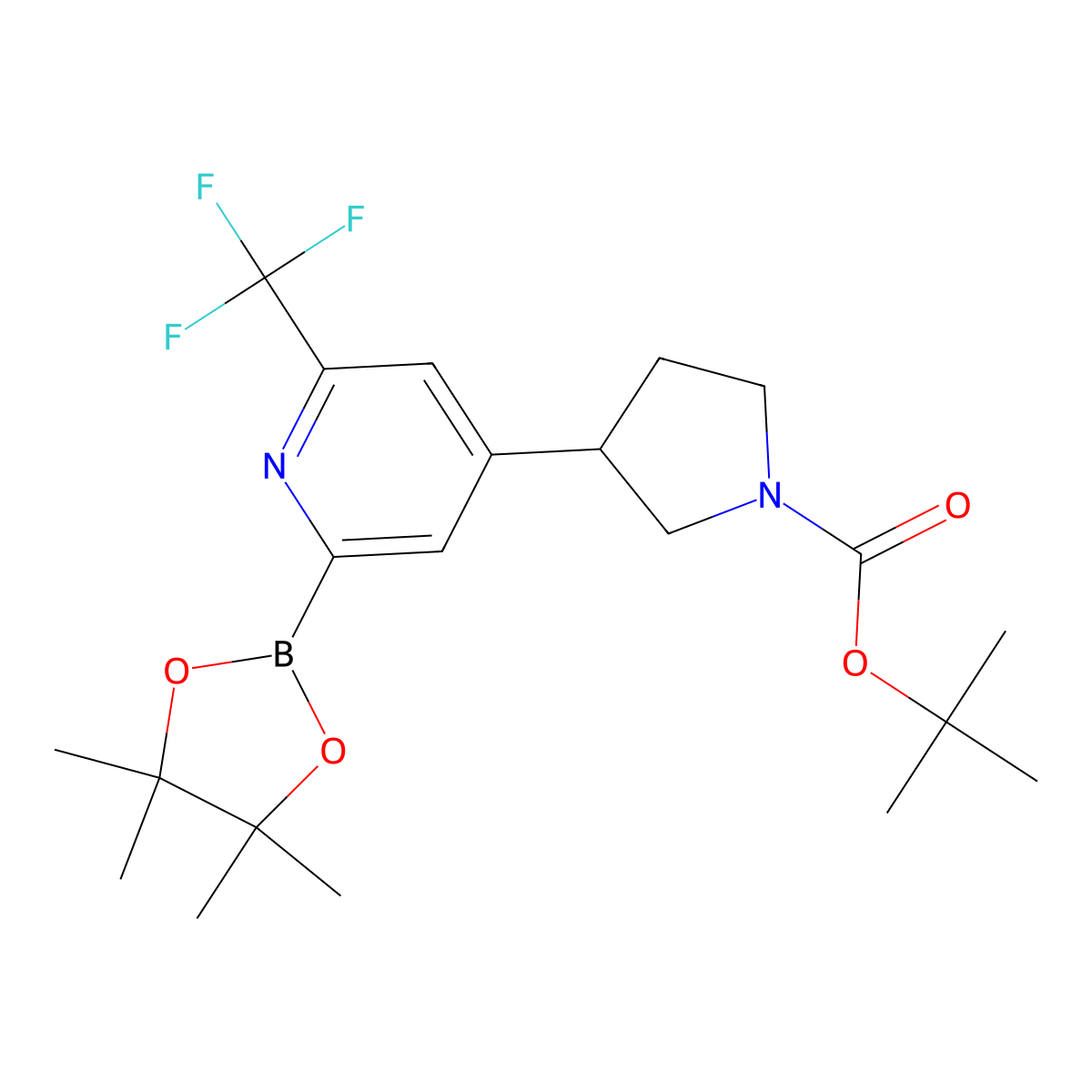 tert-Butyl 3-(2-(4,4,5,5-tetramethyl-1,3,2-dioxaborolan-2-yl)-6-(trifluoromethyl)pyridin-4-yl)pyrrolodine-1-carboxylate molecular structure, CAS 2223009-95-6