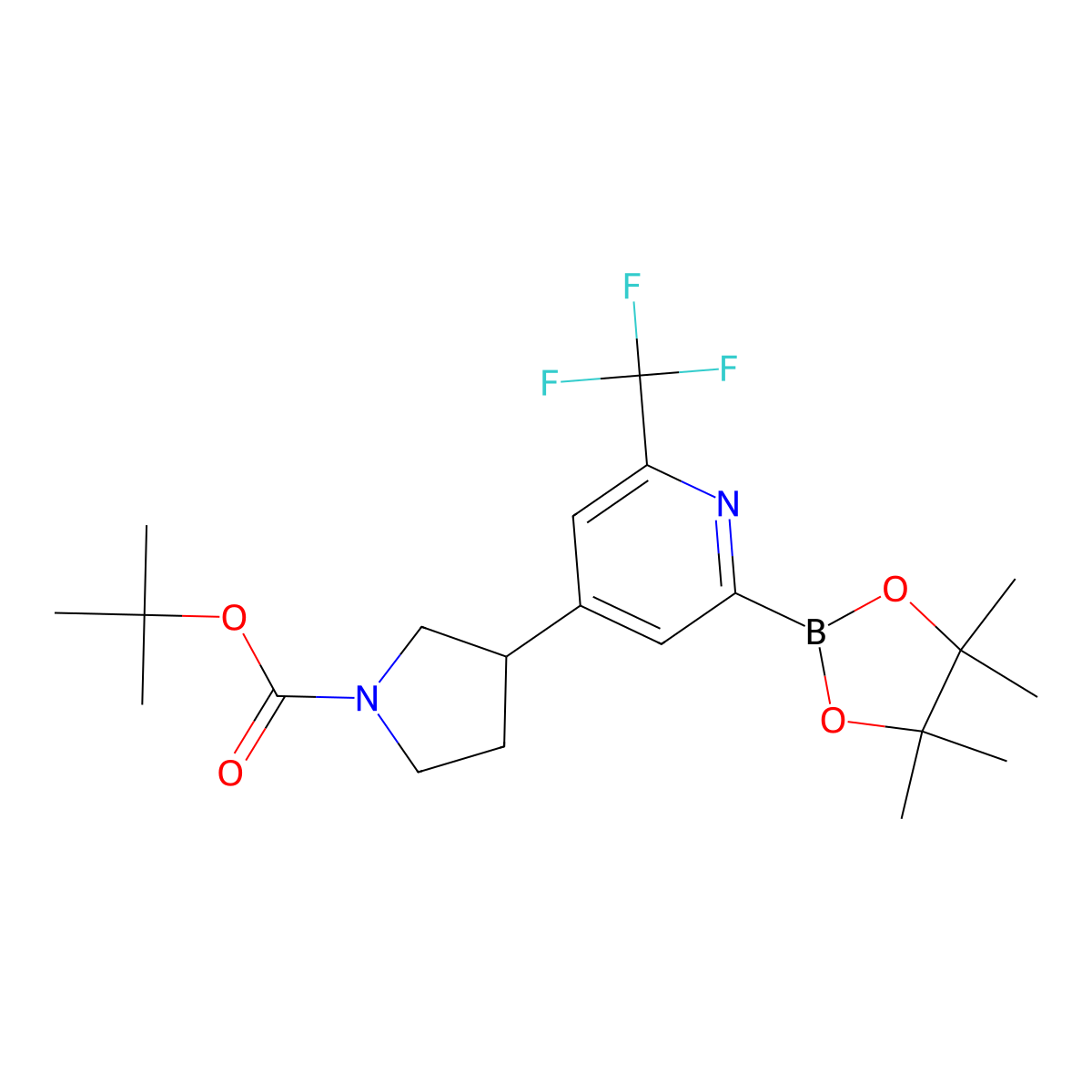 tert-Butyl 3-(2-(4,4,5,5-tetramethyl-1,3,2-dioxaborolan-2-yl)-6-(trifluoromethyl)pyridin-4-yl)pyrrolodine-1-carboxylate molecular structure, CAS 2223009-95-6
