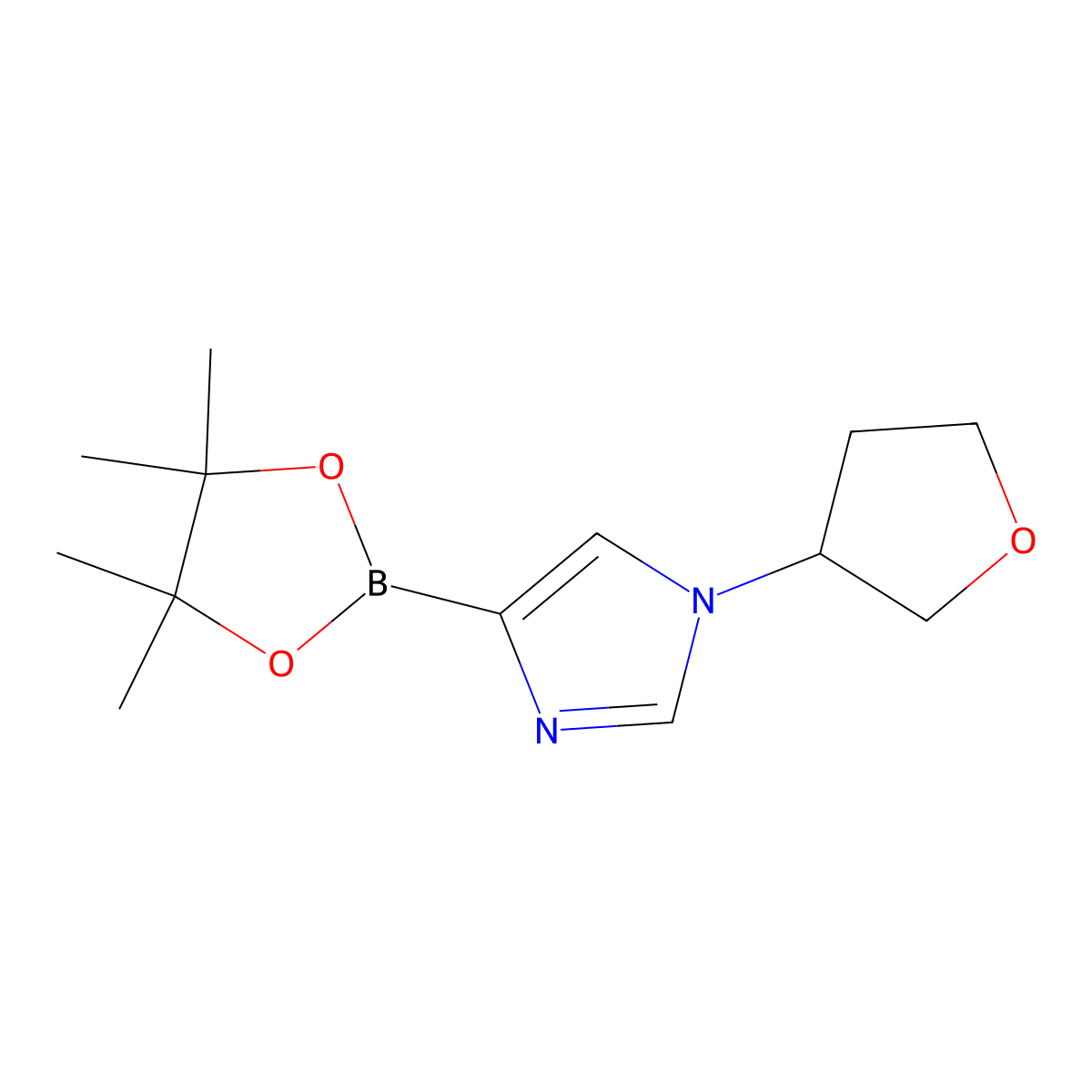 1-(tetrahydrofuran-3-yl)-4-(4,4,5,5-tetramethyl-1,3,2-dioxaborolan-2-yl)-1H-imidazole molecular structure, CAS 2223009-99-0