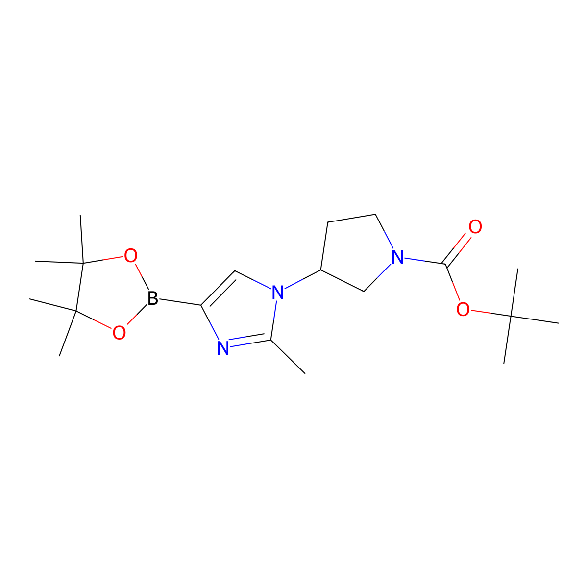tert-butyl 3-(2-methyl-4-(4,4,5,5-tetramethyl-1,3,2-dioxaborolan-2-yl)-1H-imidazol-1-yl)pyrrolidine-1-carboxylate molecular structure, CAS 2223010-00-0