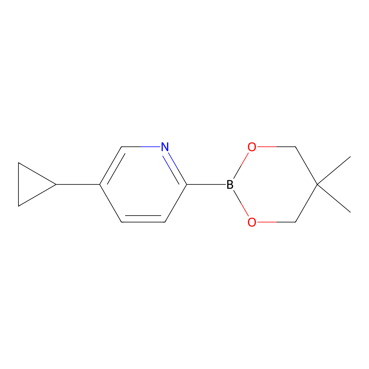 5-Cyclopropylpyridine-2-boronic acid neopentylglycol ester molecular structure, CAS 2223011-29-6