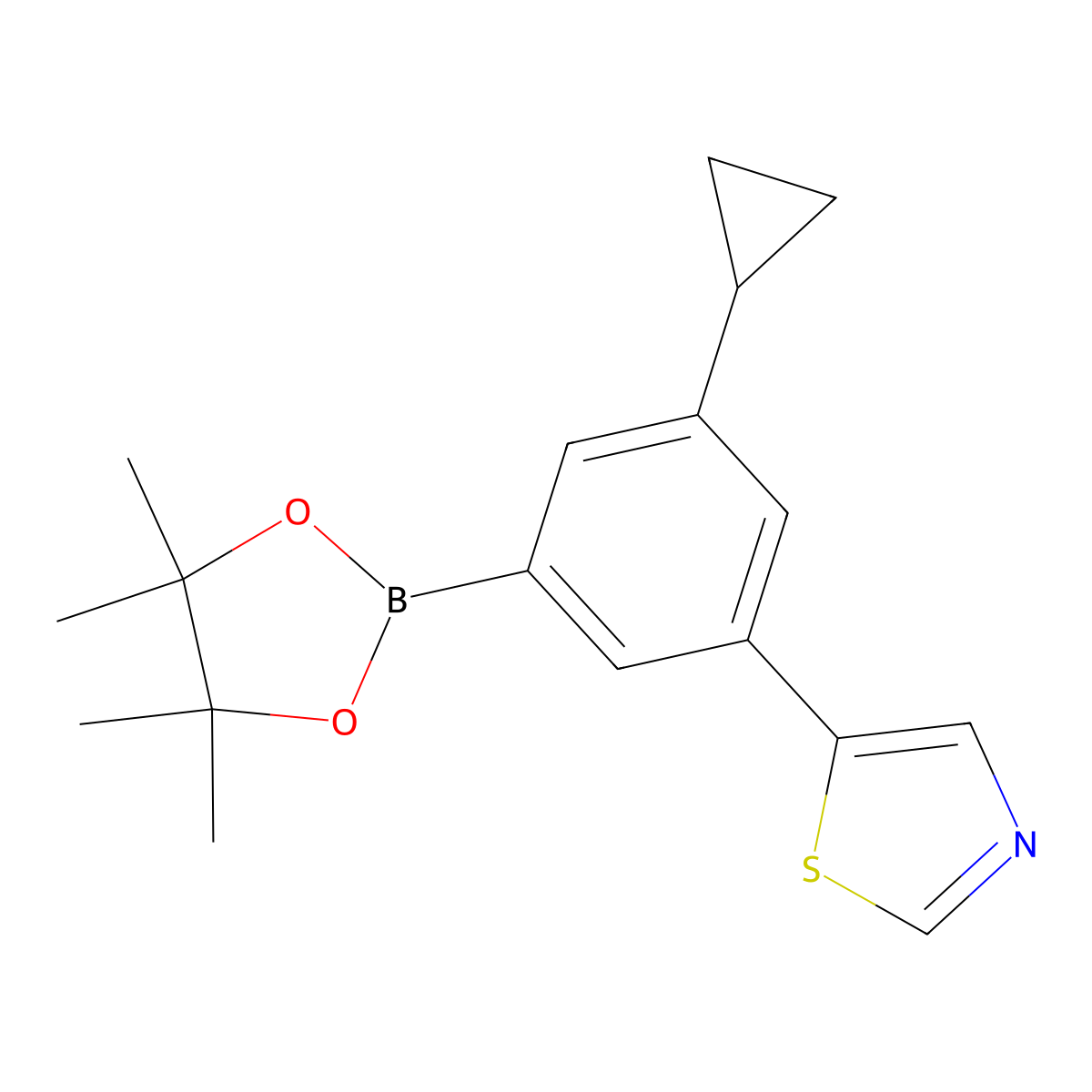 3-Cyclopropyl-5-(thiazol-5-yl)phenylboronic acid pinacol ester molecular structure, CAS 2223011-32-1