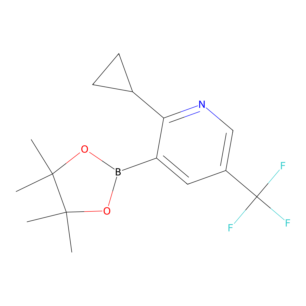 2-Cyclopropyl-3-(4,4,5,5-tetramethyl-1,3,2-dioxaborolan-2-yl)-5-(trifluoromethyl)pyridine molecular structure, CAS 2223011-33-2