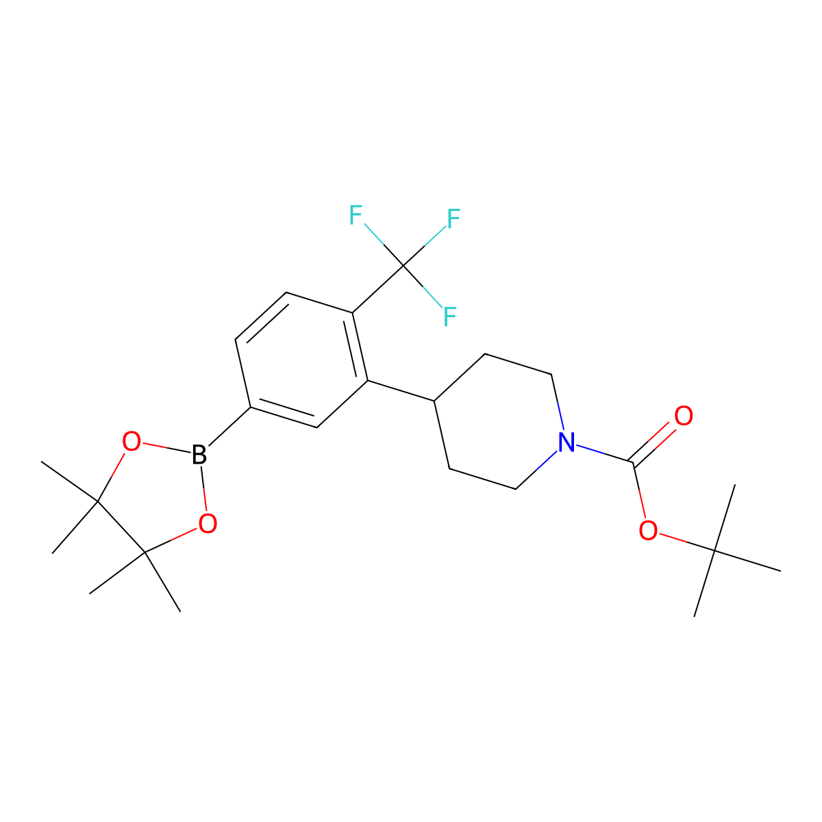3-(N-Boc-Piperidin-4-yl)-4-trifluoromethylphenylboronic acid pinacol ester molecular structure, CAS 2223011-34-3