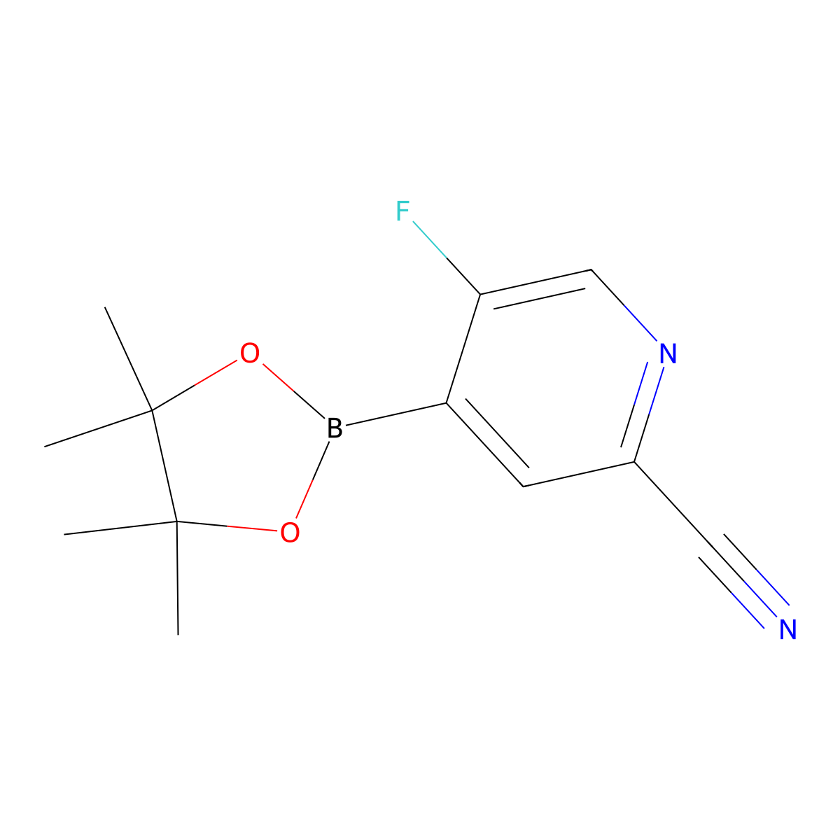 5-Fluoro-4-(tetramethyl-1,3,2-dioxaborolan-2-yl)pyridine-2-carbonitrile molecular structure, CAS 2223011-35-4