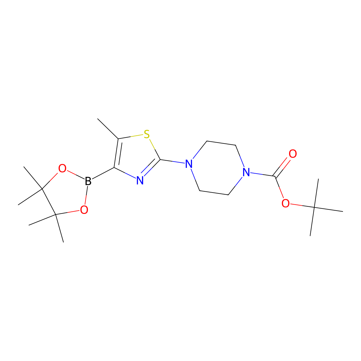 5-Methyl-2-(N-Boc-piperazin-1-yl)thiazole-4-boronic acid pinacol ester molecular structure, CAS 2223011-38-7