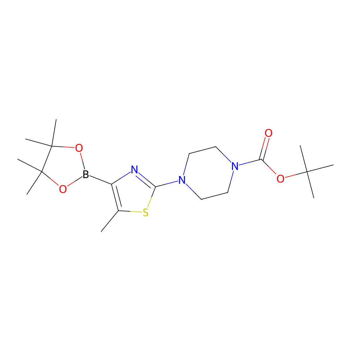 5-Methyl-2-(N-Boc-piperazin-1-yl)thiazole-4-boronic acid pinacol ester molecular structure, CAS 2223011-38-7