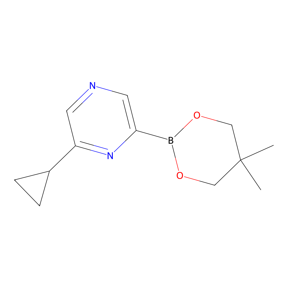 6-Cyclopropylpyrazine-2-boronic acid neopentylglycol ester molecular structure, CAS 2223011-39-8