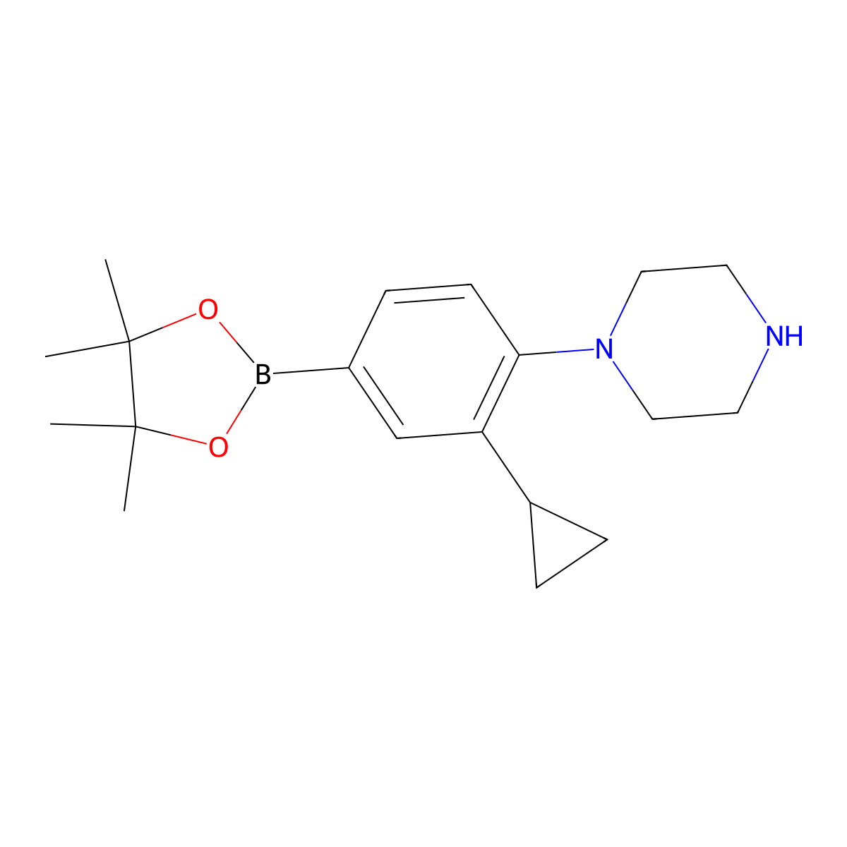 1-(2-Cyclopropyl-4-(4,4,5,5-tetramethyl-1,3,2-dioxaborolan-2-yl)phenyl)piperazine molecular structure, CAS 2223011-40-1