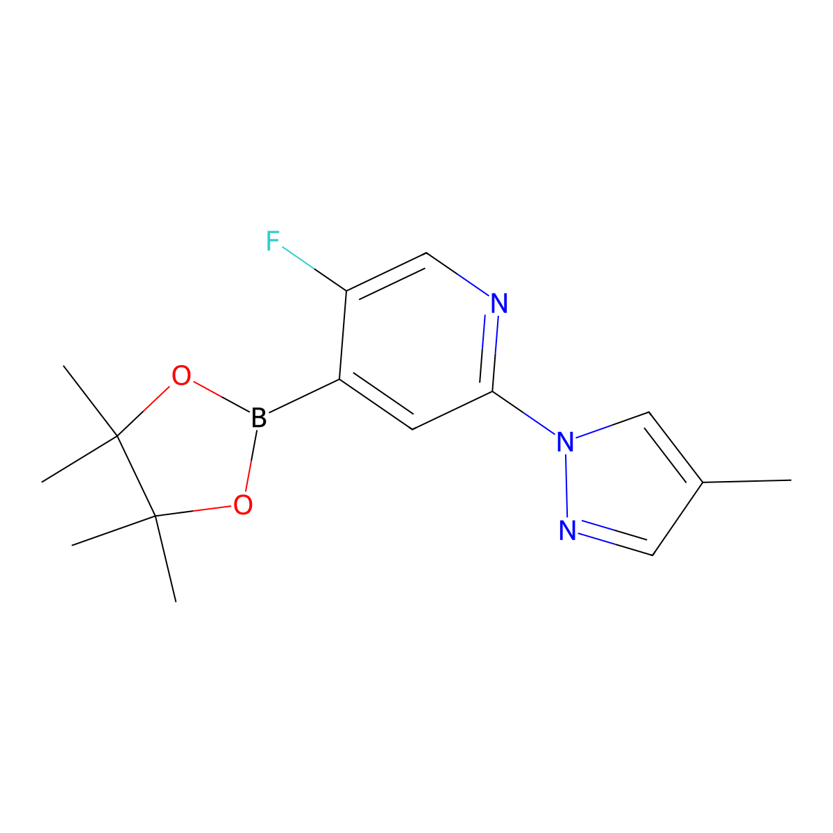 5-Fluoro-2-(4-methyl-1H-pyrazol-1-yl)pyridine-4-boronic acid pinacol ester molecular structure, CAS 2223011-45-6