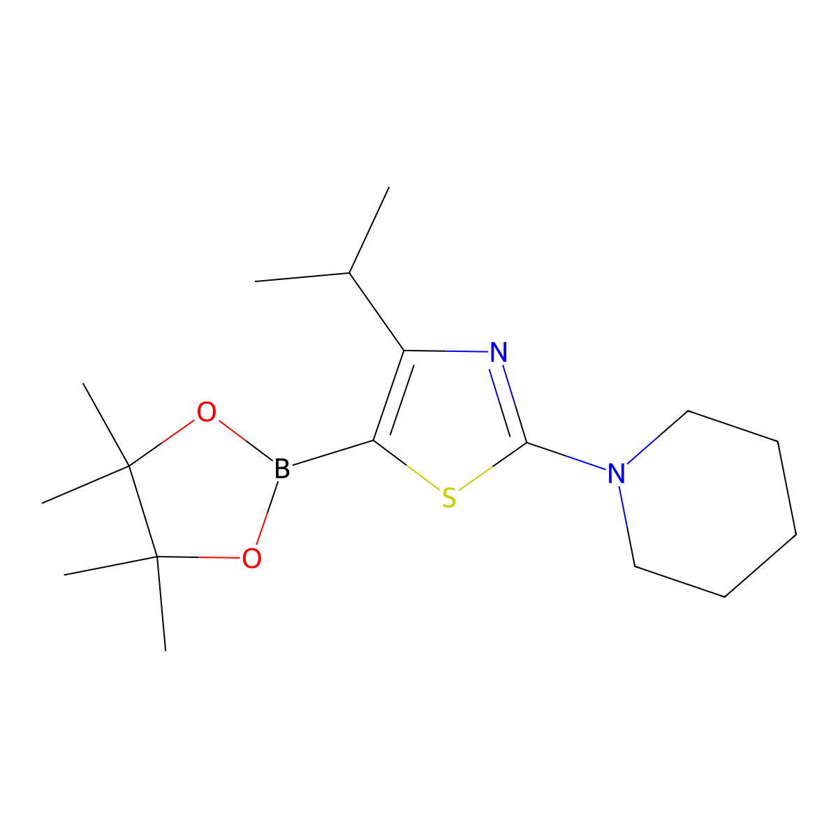 4-(iso-Propyl)-2-(piperidino)thiazole-5-boronic acid pinacol ester molecular structure, CAS 2223011-48-9
