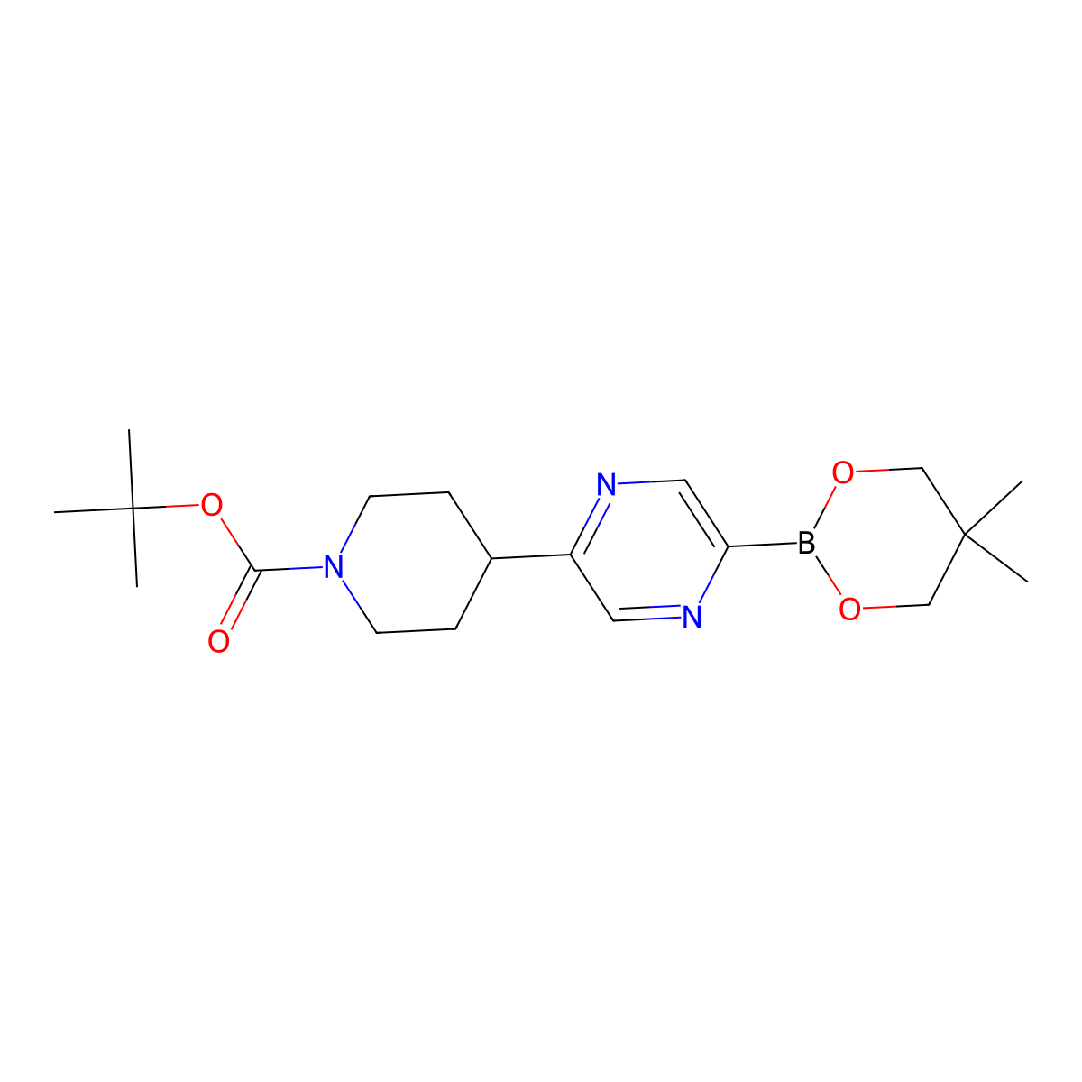 5-(N-Boc-Piperidin-4-yl)pyrazine-2-boronic acid neopentylglycol ester molecular structure, CAS 2223011-59-2
