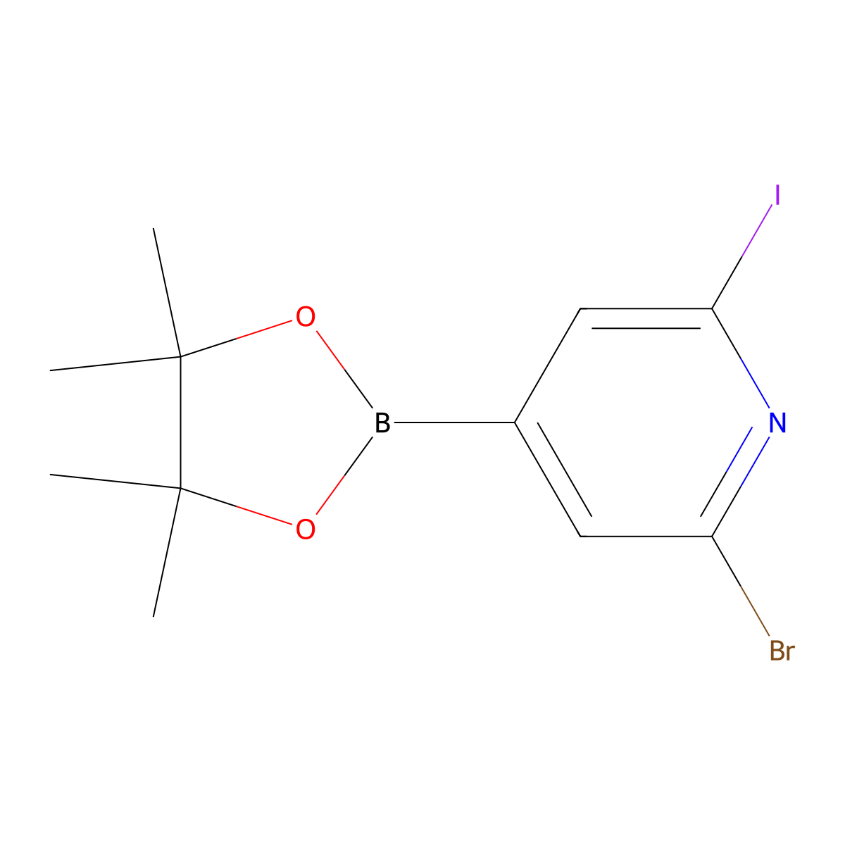2-Bromo-6-iodopyridine-4-boronic acid pinacol ester molecular structure, CAS 2223011-60-5