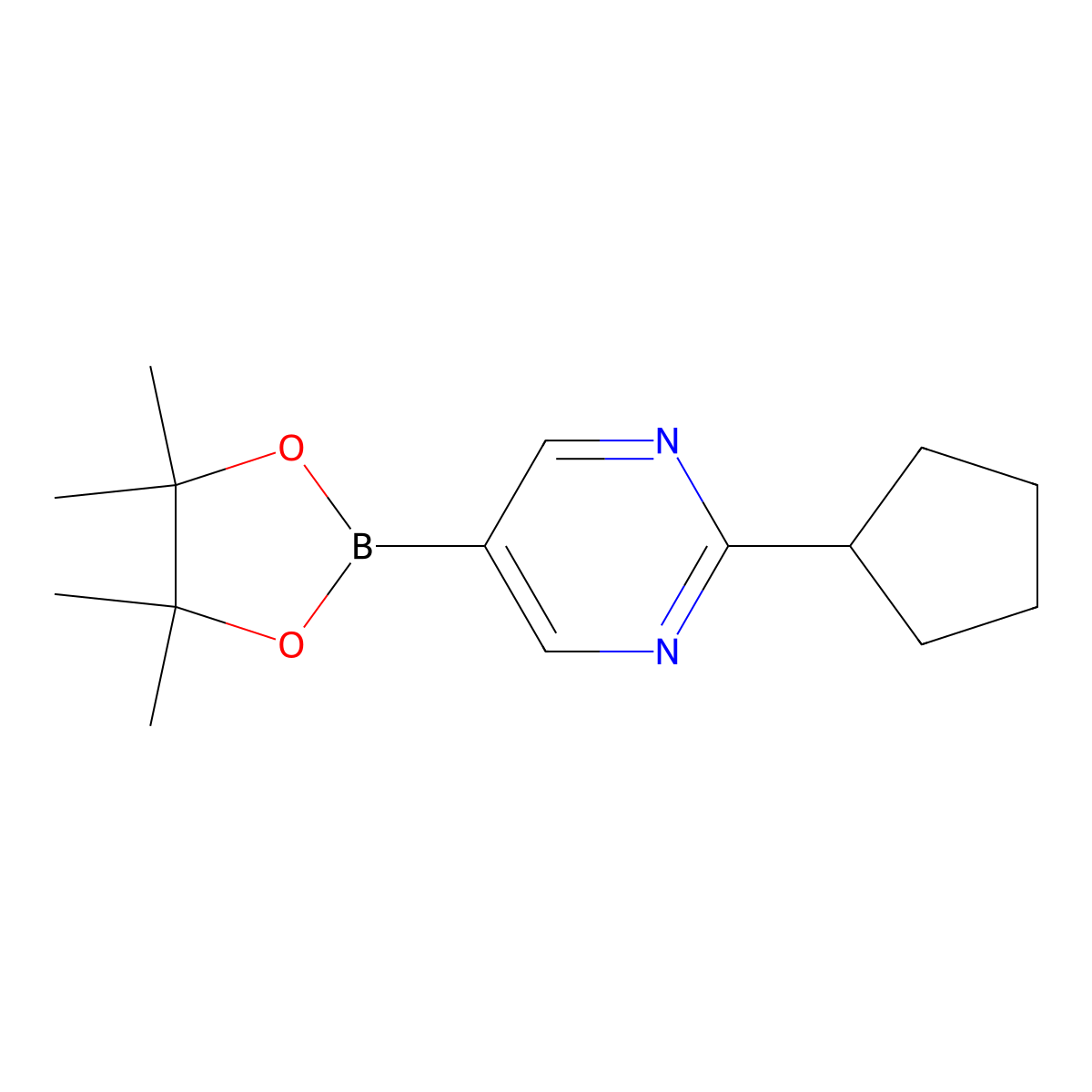 2-Cyclopentyl-5-(4,4,5,5-tetramethyl-1,3,2-dioxaborolan-2-yl)pyrimidine molecular structure, CAS 2223011-61-6