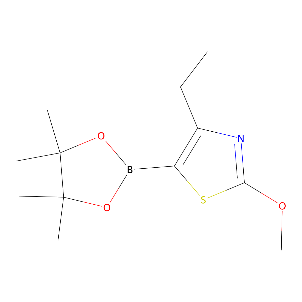 4-Ethyl-2-methoxy-5-(4,4,5,5-tetramethyl-1,3,2-dioxaborolan-2-YL)thiazole molecular structure, CAS 2223011-71-8