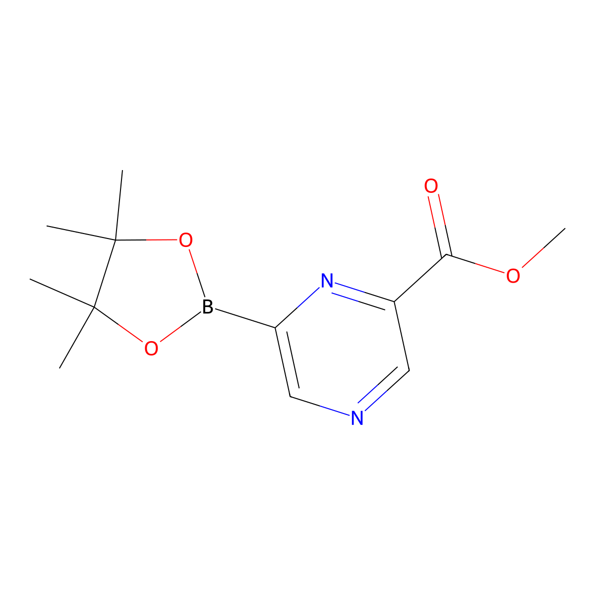 Methyl 6-(4,4,5,5-tetramethyl-1,3,2-dioxaborolan-2-yl)pyrazine-2-carboxylate molecular structure, CAS 2223011-76-3