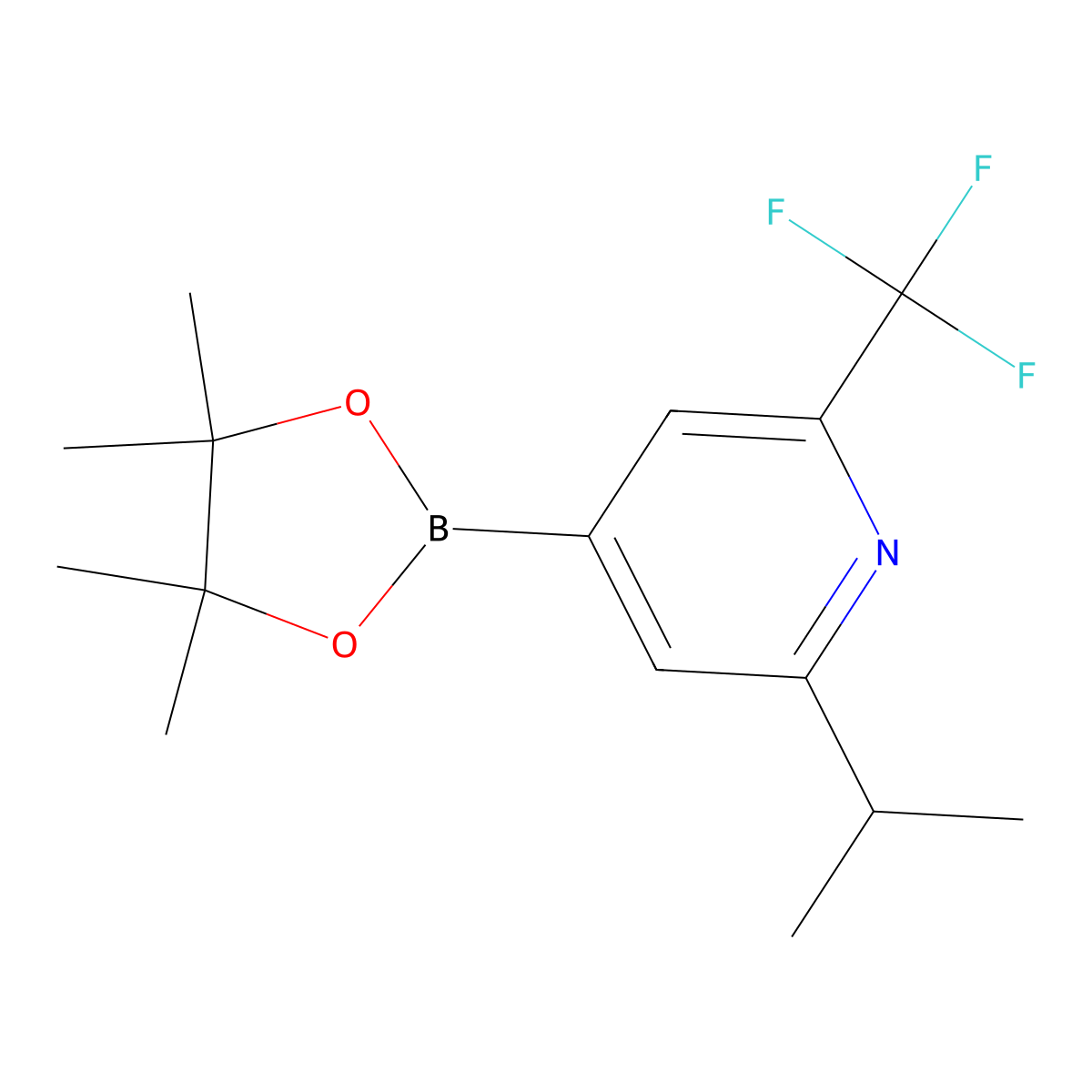2-Trifluoromethyl-6-(iso-propyl)pyridine-4-boronic acid pinacol ester molecular structure, CAS 2223011-82-1