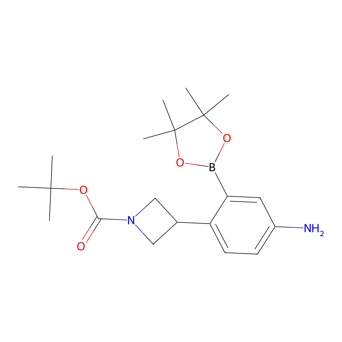 Tert-butyl 3-(4-amino-2-(4,4,5,5-tetramethyl-1,3,2-dioxaborolan-2-yl)phenyl)azetidine-1-carboxylate molecular structure, CAS 2223011-90-1