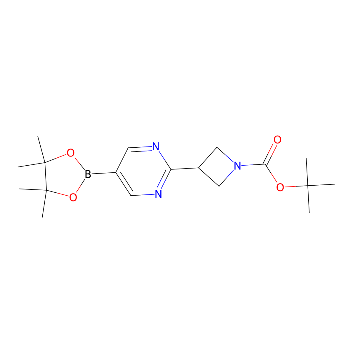 Tert-butyl 3-(5-(4,4,5,5-tetramethyl-1,3,2-dioxaborolan-2-YL)pyrimidin-2-YL)azetidine-1-carboxylate molecular structure, CAS 2223012-03-9