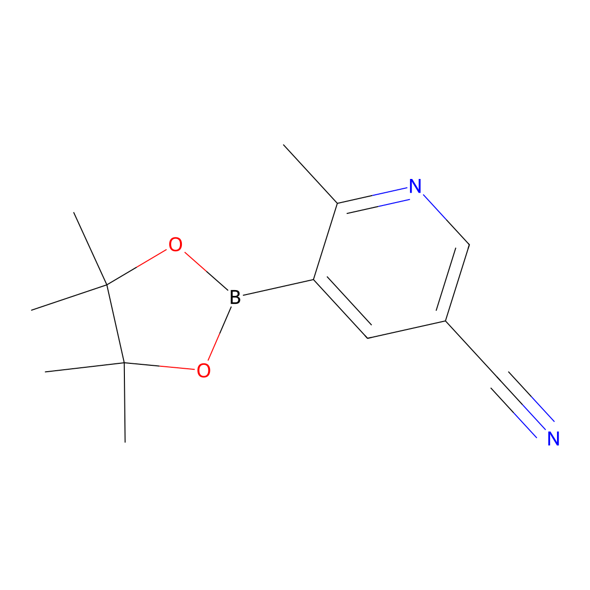 6-Methyl-5-(4,4,5,5-tetramethyl-1,3,2-dioxaborolan-2-yl)nicotinonitrile molecular structure, CAS 2223012-08-4