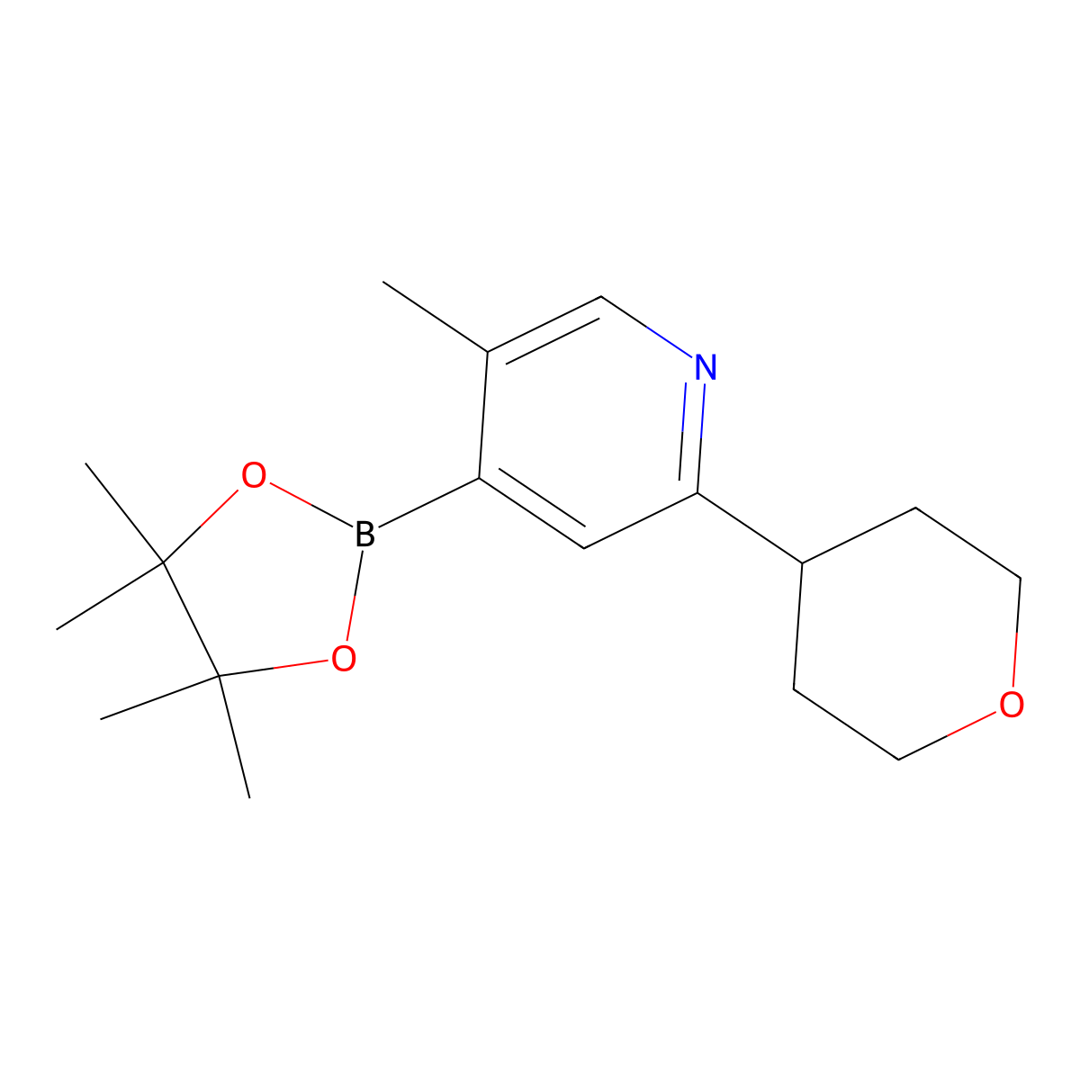 5-Methyl-2-(4-tetrahydropyranyl)pyridine-4-boronic acid pinacol ester molecular structure, CAS 2223012-10-8