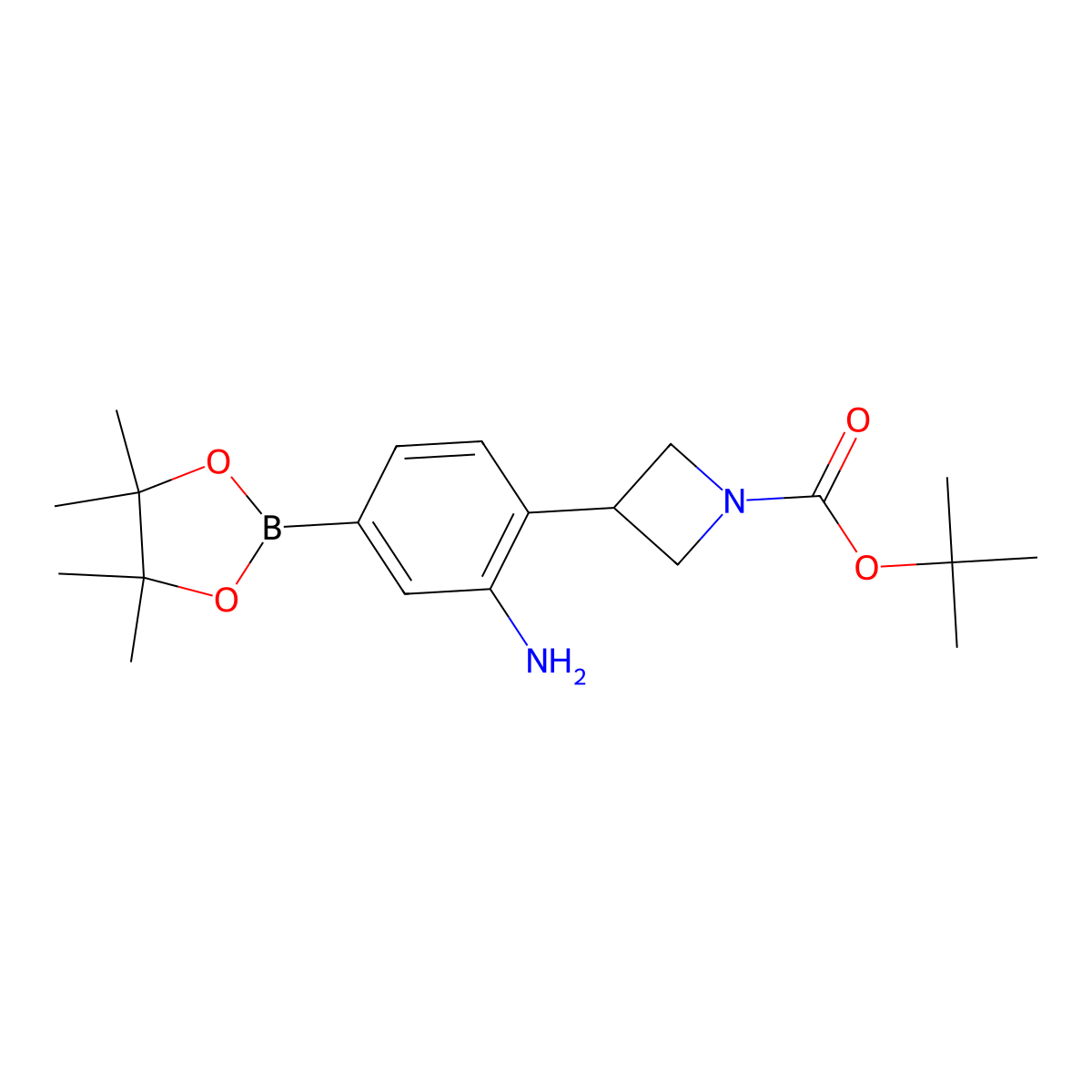 Tert-butyl 3-(2-amino-4-(4,4,5,5-tetramethyl-1,3,2-dioxaborolan-2-yl)phenyl)azetidine-1-carboxylate molecular structure, CAS 2223012-11-9