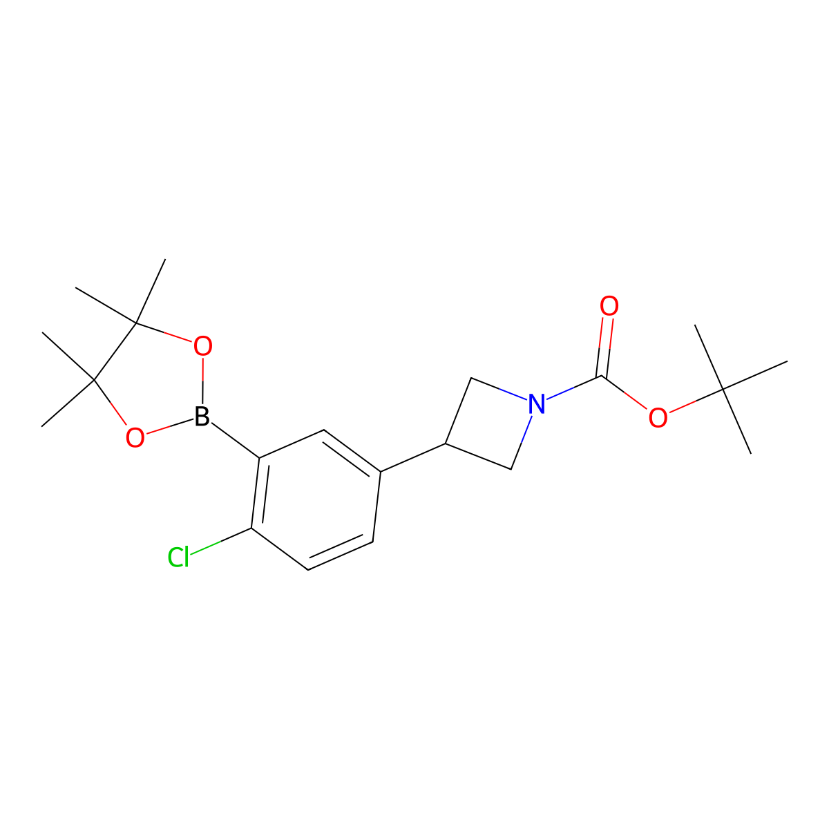 Tert-butyl 3-(4-chloro-3-(4,4,5,5-tetramethyl-1,3,2-dioxaborolan-2-yl)phenyl)azetidine-1-carboxylate molecular structure, CAS 2223012-13-1