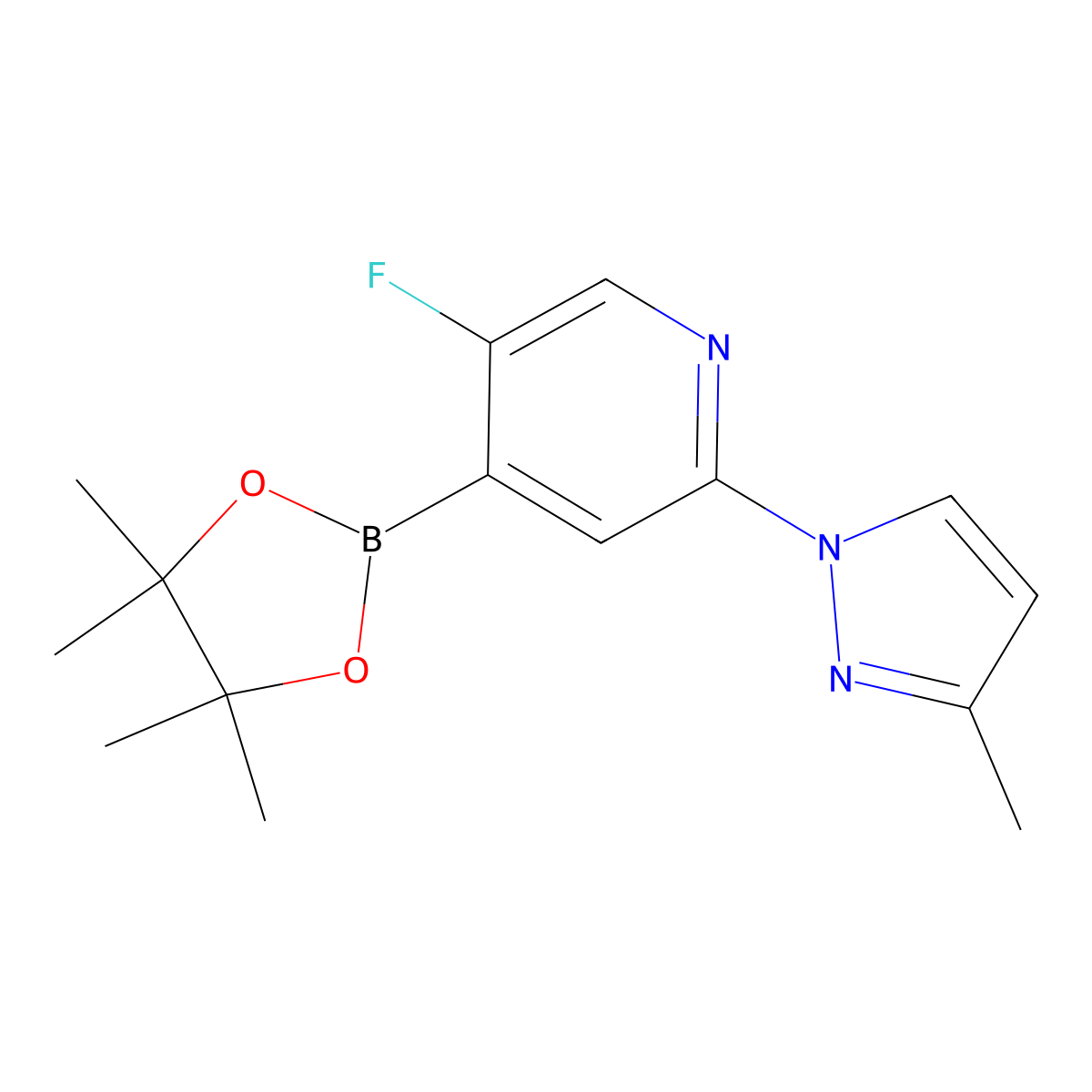 5-Fluoro-2-(3-methyl-1H-pyrazol-1-yl)pyridine-4-boronic acid pinacol ester molecular structure, CAS 2223012-25-5