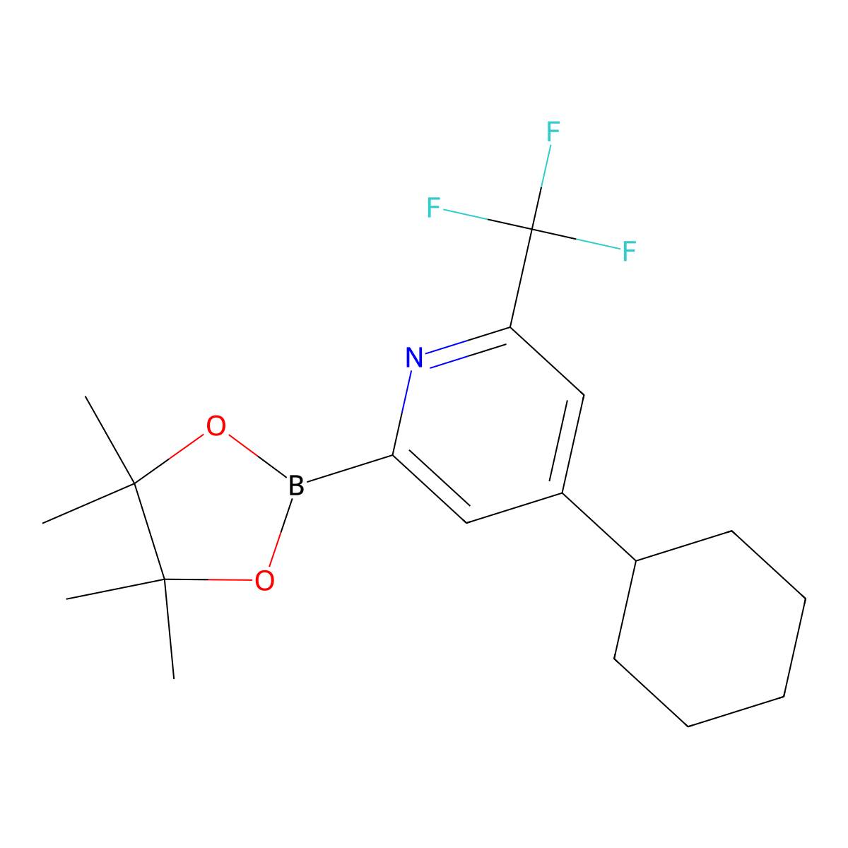 4-Cyclohexyl-2-(4,4,5,5-tetramethyl-1,3,2-dioxaborolan-2-yl)-6-(trifluoromethyl)pyridine molecular structure, CAS 2223012-27-7