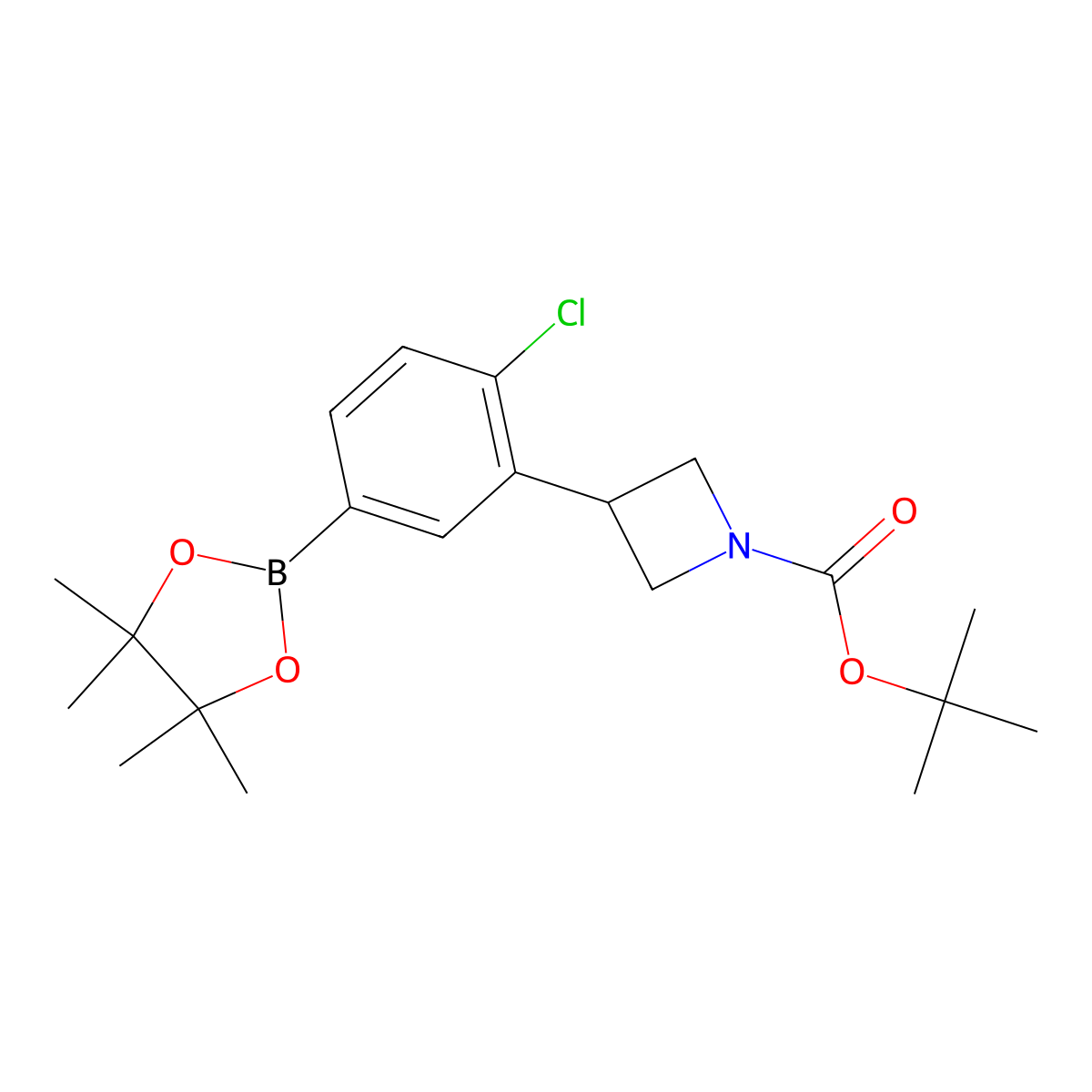Tert-butyl 3-(2-chloro-5-(4,4,5,5-tetramethyl-1,3,2-dioxaborolan-2-yl)phenyl)azetidine-1-carboxylate molecular structure, CAS 2223012-33-5