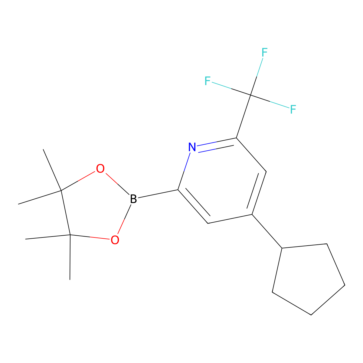 4-Cyclopentyl-2-(4,4,5,5-tetramethyl-1,3,2-dioxaborolan-2-yl)-6-(trifluoromethyl)pyridine molecular structure, CAS 2223012-37-9