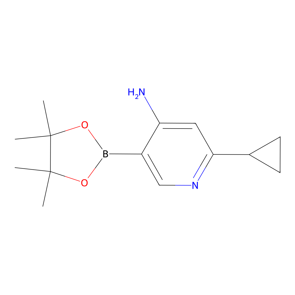 2-Cyclopropyl-5-(4,4,5,5-tetramethyl-1,3,2-dioxaborolan-2-yl)pyridin-4-amine molecular structure, CAS 2223012-43-7