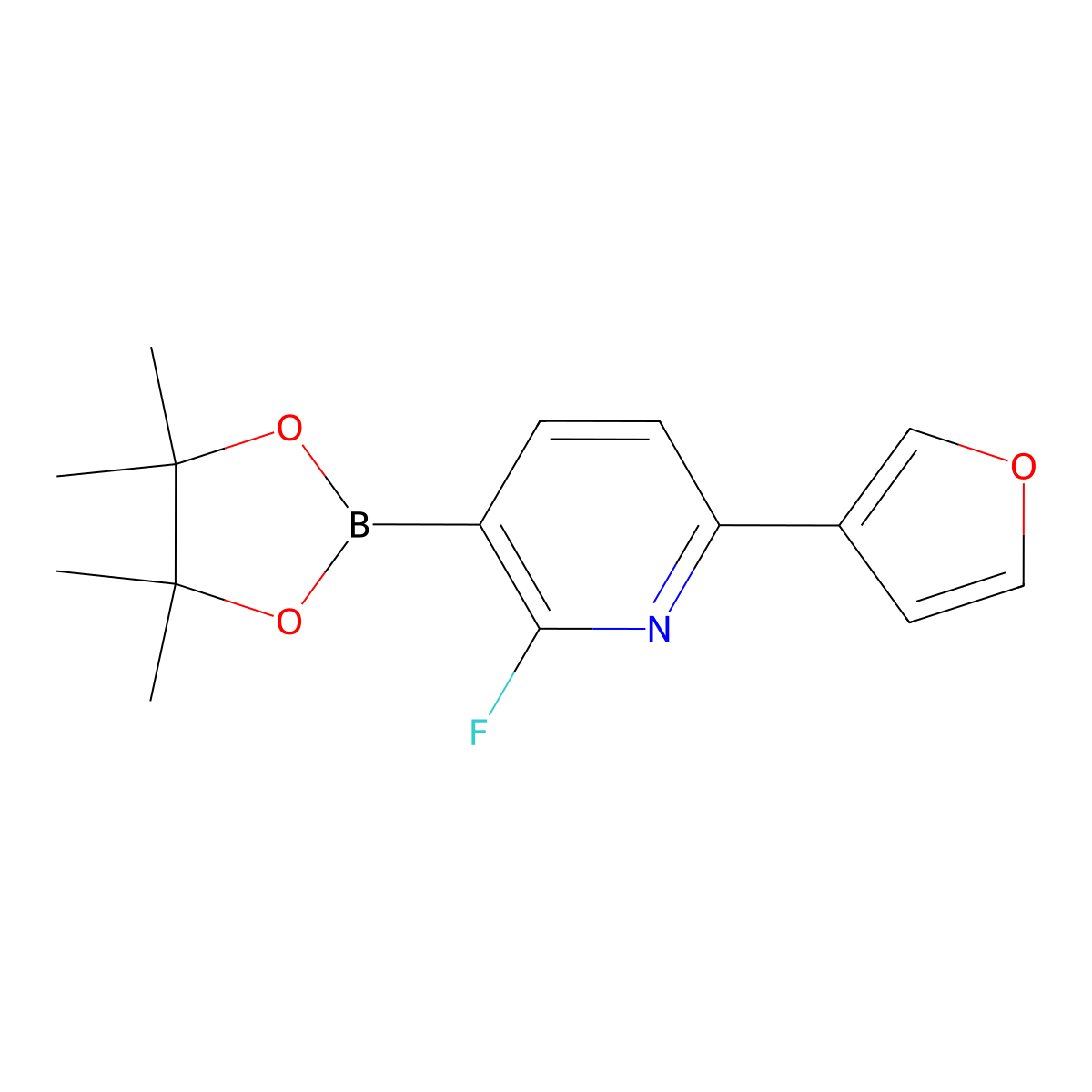 2-Fluoro-6-(3-furyl)pyridine-3-boronic acid pinacol ester molecular structure, CAS 2223012-48-2