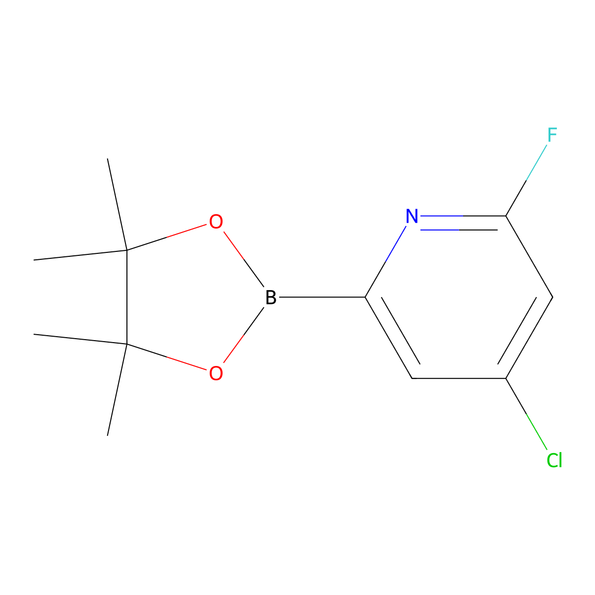 4-Chloro-2-fluoro-6-(4,4,5,5-tetramethyl-1,3,2-dioxaborolan-2-yl)pyridine molecular structure, CAS 2223012-68-6