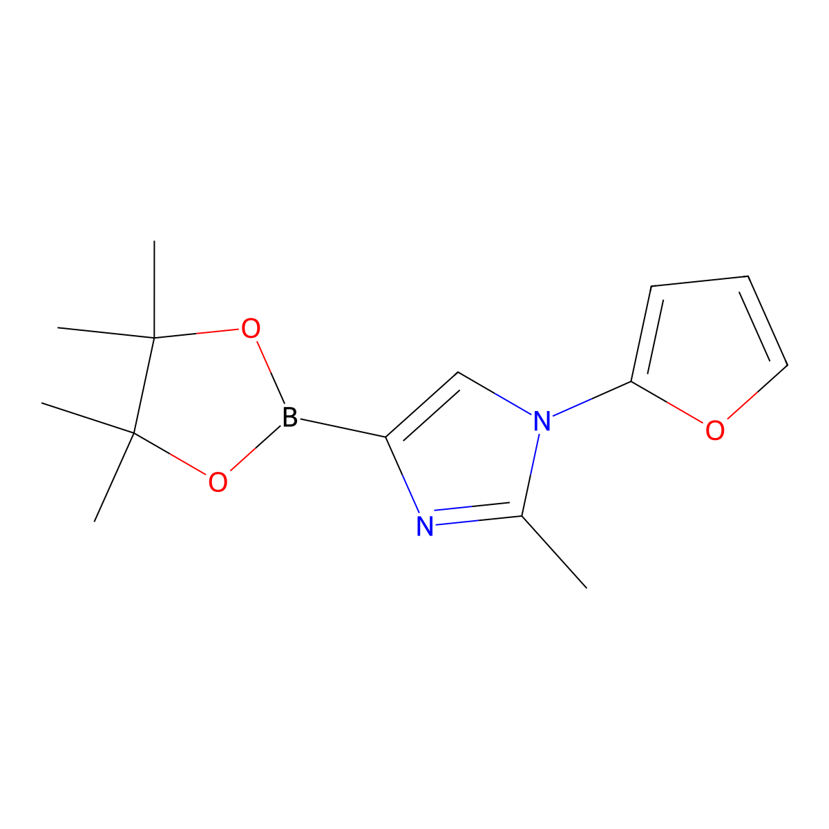1-(furan-2-yl)-2-methyl-4-(4,4,5,5-tetramethyl-1,3,2-dioxaborolan-2-yl)-1H-imidazole molecular structure, CAS 2223012-81-3