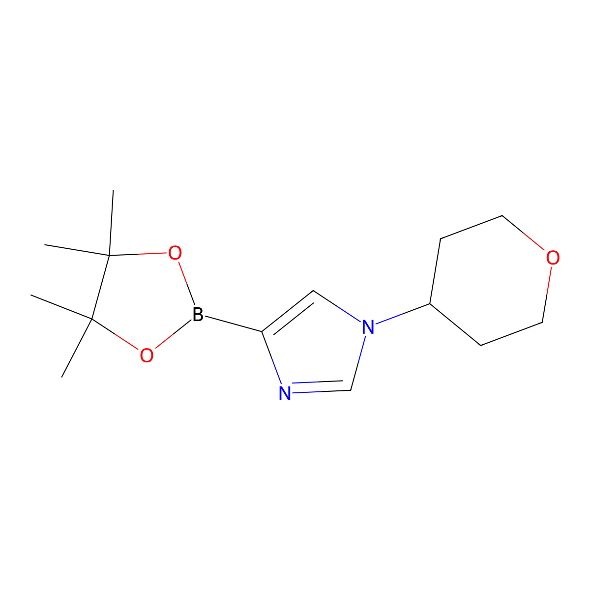 1-(tetrahydro-2H-pyran-4-yl)-4-(4,4,5,5-tetramethyl-1,3,2-dioxaborolan-2-yl)-1H-imidazole molecular structure, CAS 2223012-83-5