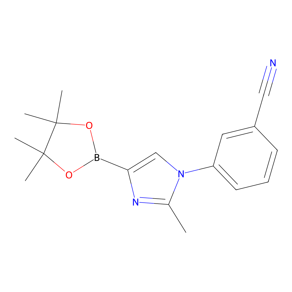3-(2-methyl-4-(4,4,5,5-tetramethyl-1,3,2-dioxaborolan-2-yl)-1H-imidazol-1-yl)benzonitrile molecular structure, CAS 2223012-86-8
