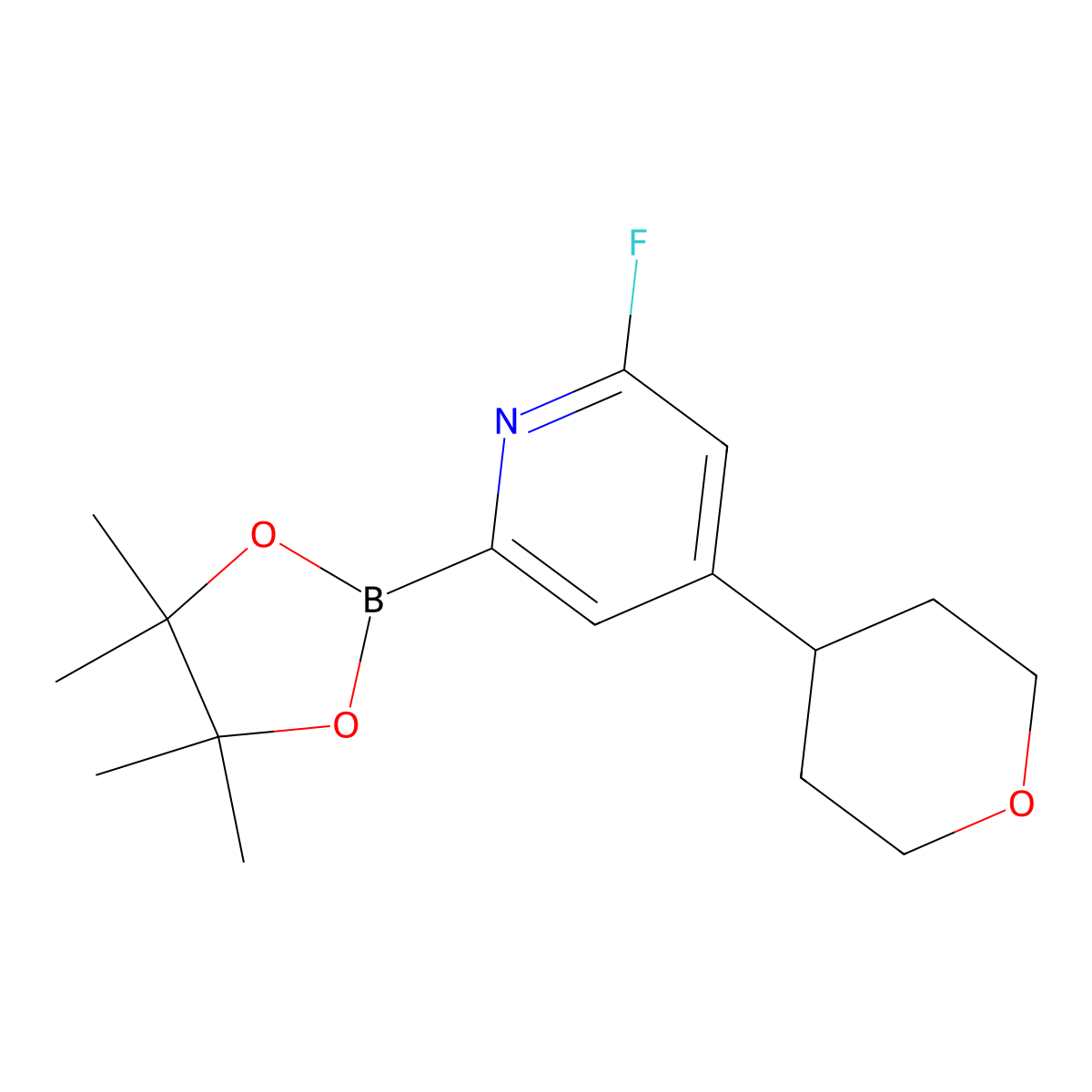 2-Fluoro-4-(tetrahydro-2H-pyran-4-yl)-6-(4,4,5,5-tetramethyl-1,3,2-dioxaborolan-2-yl)pyridine molecular structure, CAS 2223012-91-5