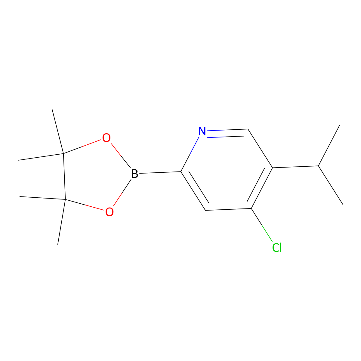 4-Chloro-5-isopropyl-2-(4,4,5,5-tetramethyl-1,3,2-dioxaborolan-2-yl)pyridine molecular structure, CAS 2223013-03-2