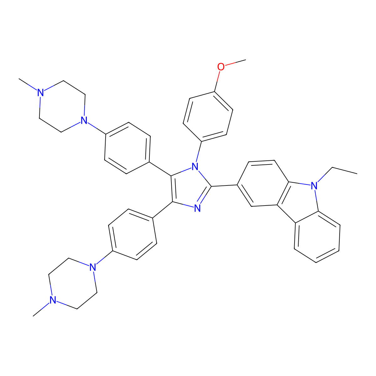 9-Ethyl-3-(1-(4-methoxyphenyl)-4,5-bis(4-(4-methylpiperazin-1-yl)phenyl)-1H-imidazol-2-yl)-9H-carbazole molecular structure, CAS 2223019-53-0
