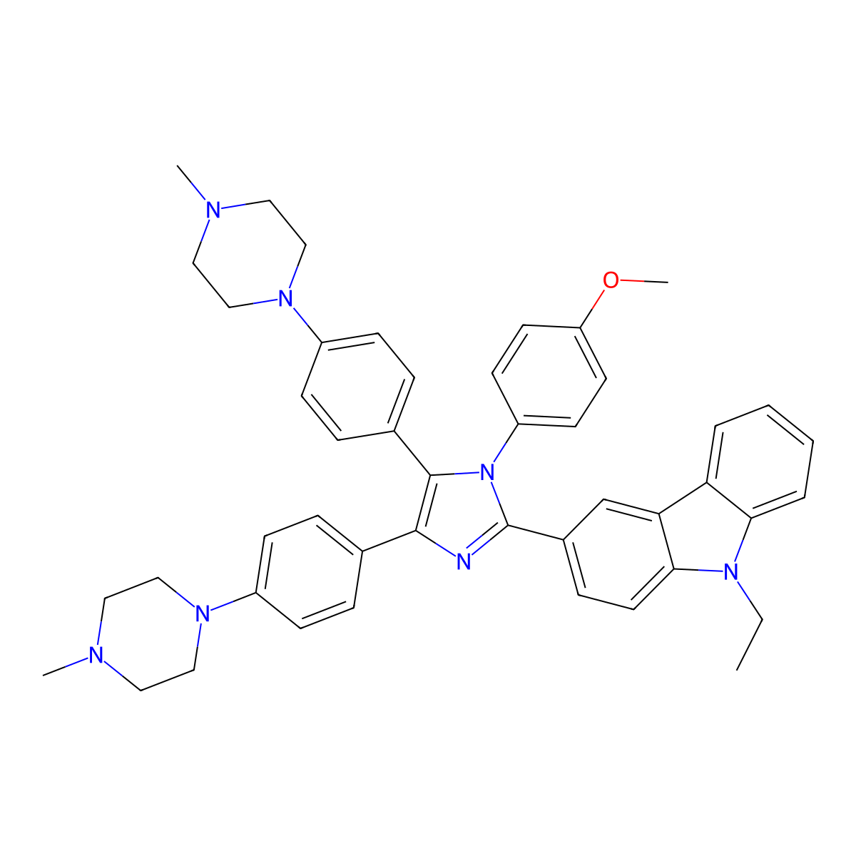 9-Ethyl-3-(1-(4-methoxyphenyl)-4,5-bis(4-(4-methylpiperazin-1-yl)phenyl)-1H-imidazol-2-yl)-9H-carbazole molecular structure, CAS 2223019-53-0
