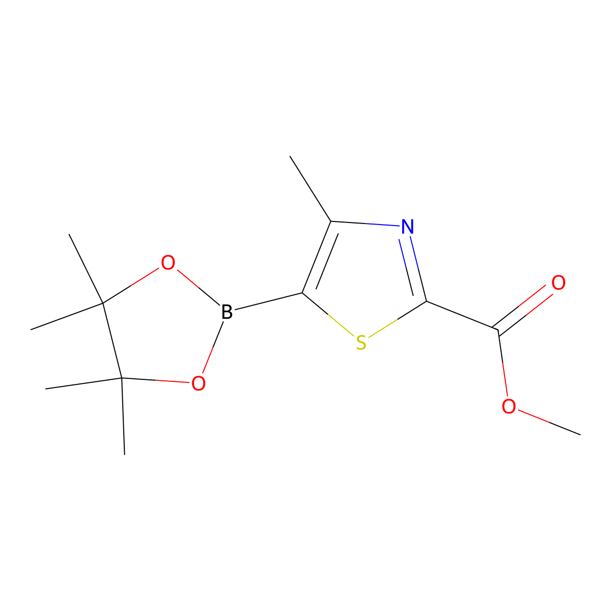 Methyl 4-methyl-5-(4,4,5,5-tetramethyl-1,3,2-dioxaborolan-2-yl)-1,3-thiazole-2-carboxylate molecular structure, CAS 2223027-29-8
