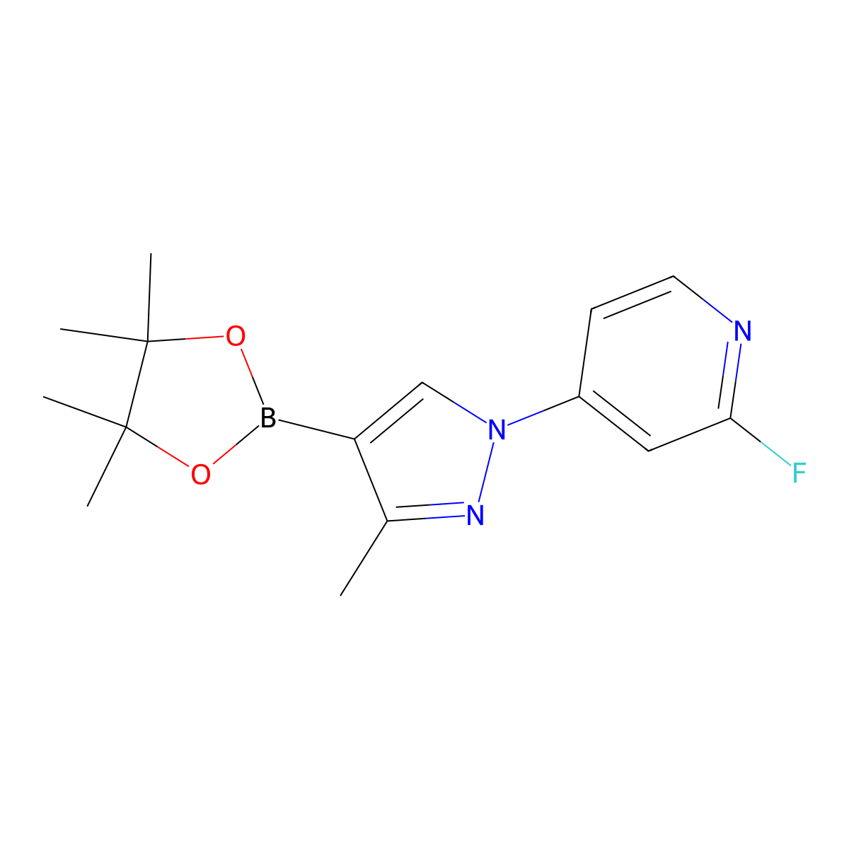 3-Methyl-1-(2-fluoropyridin-4-yl)-1H-pyrazole-4-boronic acid pinacol ester molecular structure, CAS 2223027-35-6