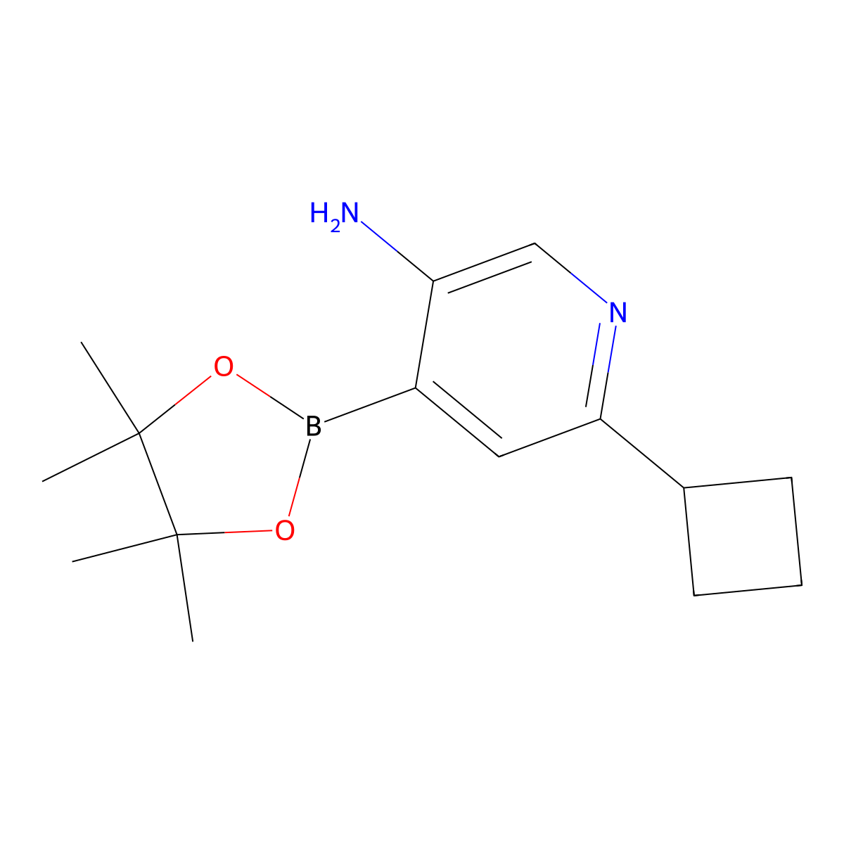 3-Amino-6-(cyclobutyl)pyridine-4-boronic acid pinacol ester molecular structure, CAS 2223027-36-7