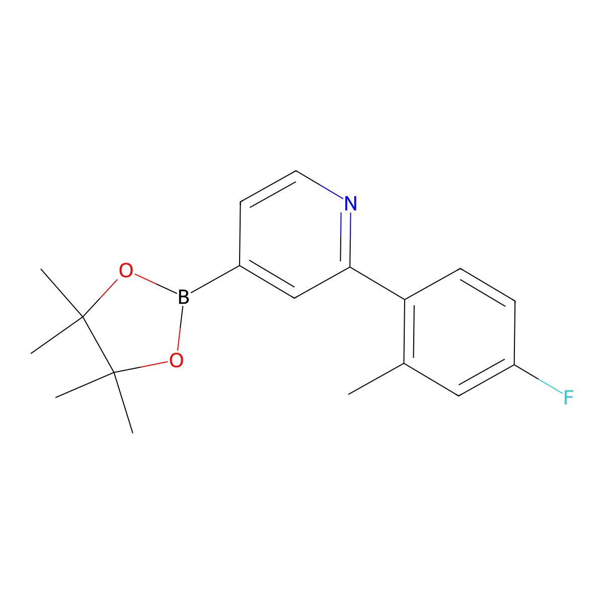2-(4-Fluoro-2-methylphenyl)pyridine-4-boronic acid pinacol ester molecular structure, CAS 2223027-48-1
