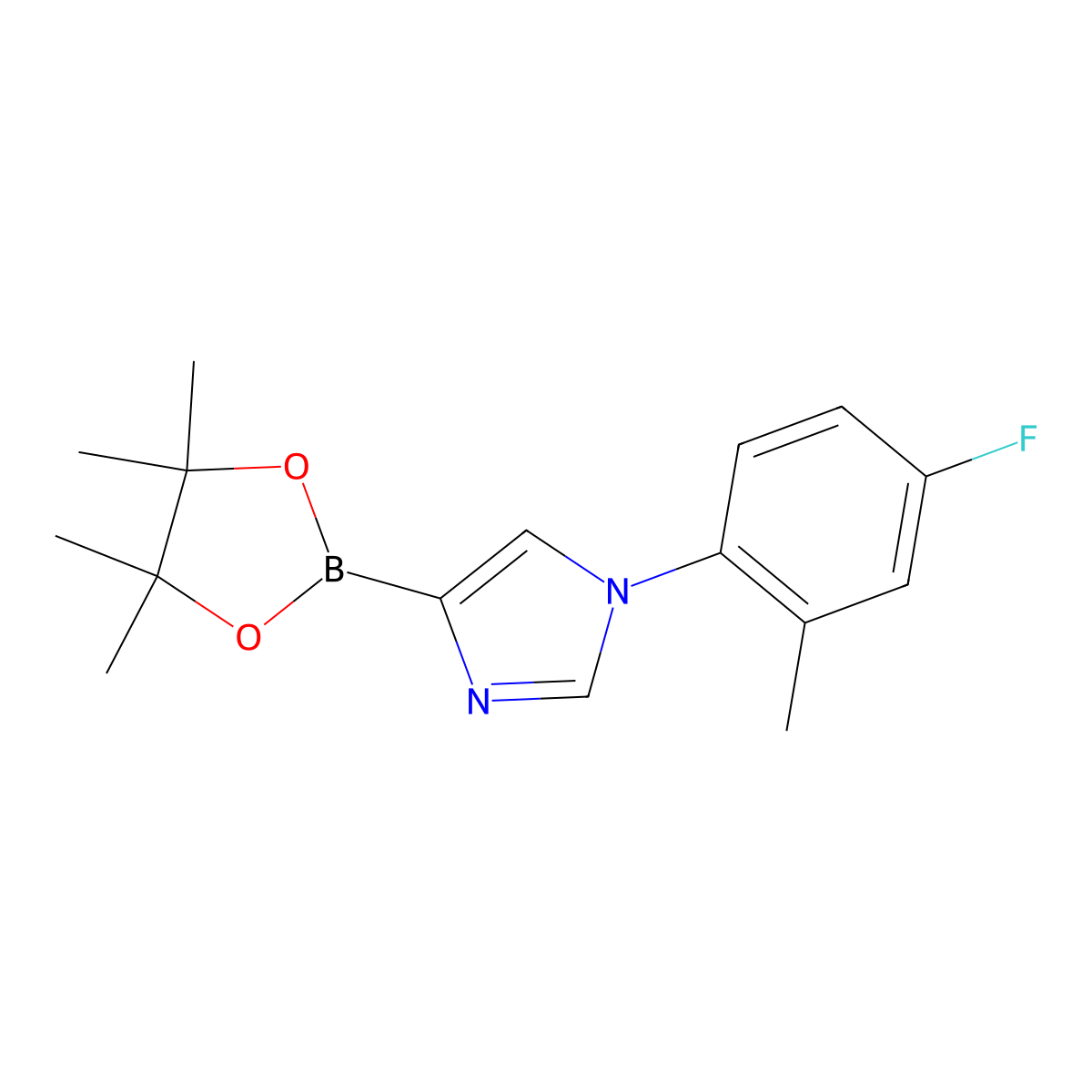 1-(2-Methyl-4-fluorophenyl)-1H-imidazolee-4-boronic acid pinacol ester molecular structure, CAS 2223028-65-5