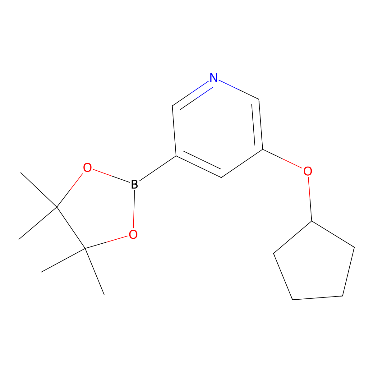 3-(Cyclopentyloxy)-5-(tetramethyl-1,3,2-dioxaborolan-2-yl)pyridine molecular structure, CAS 2223028-80-4
