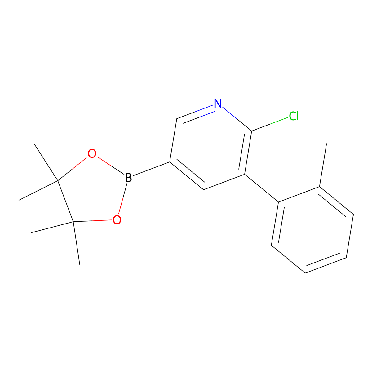 6-Chloro-5-(2-tolyl)pyridine-3-boronic acid pinacol ester molecular structure, CAS 2223028-86-0