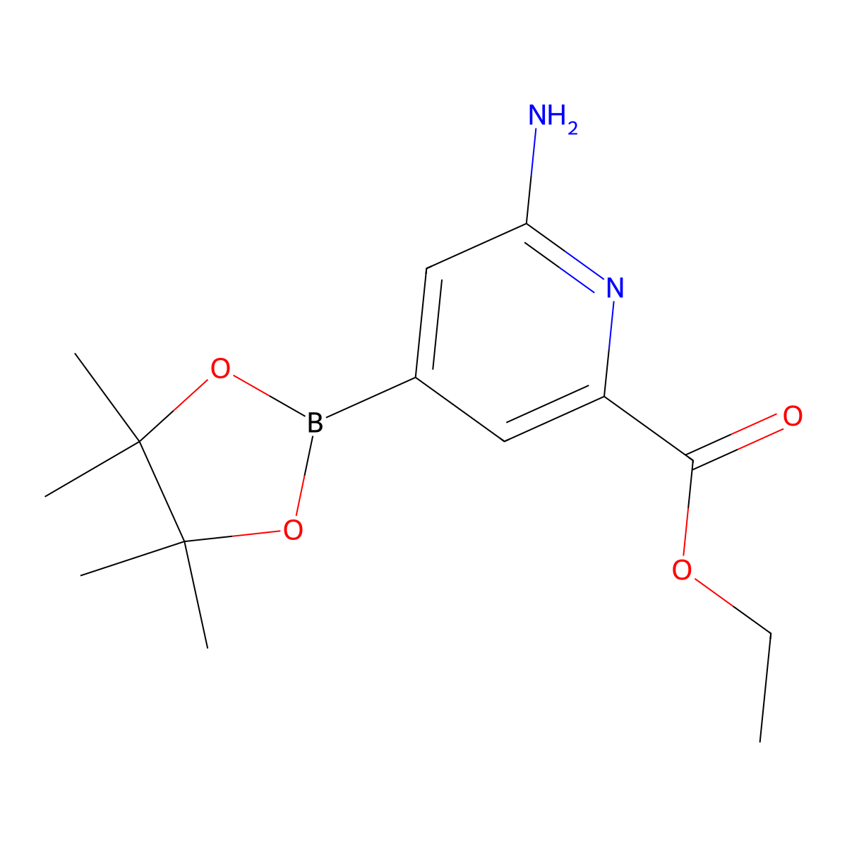 2-Amino-6-(ethoxycarbonyl)pyridine-4-boronic acid pinacol ester molecular structure, CAS 2223028-97-3